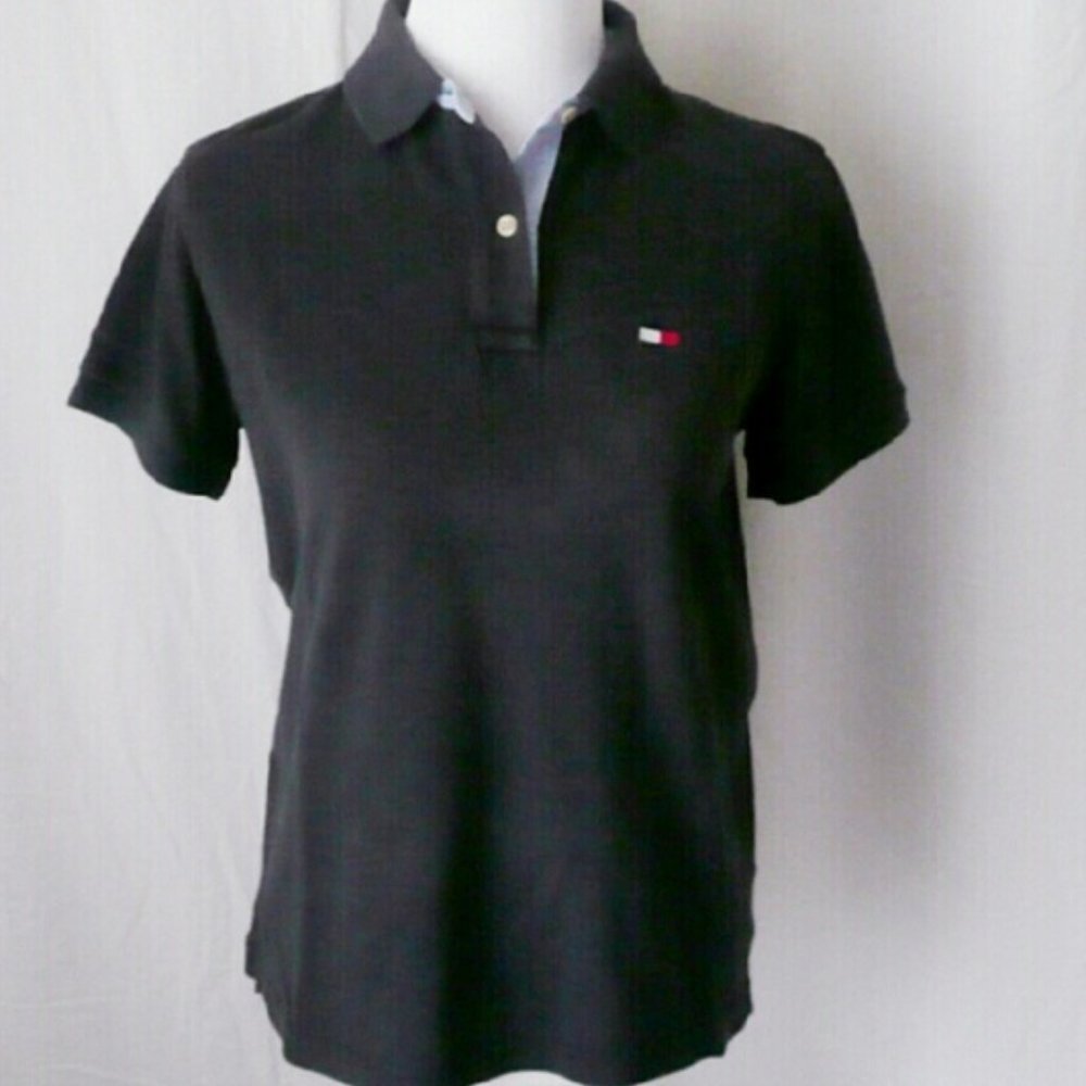 Tommy Hilfiger Navy Knit Short Sleeve Polo Shirt Women's Sz M